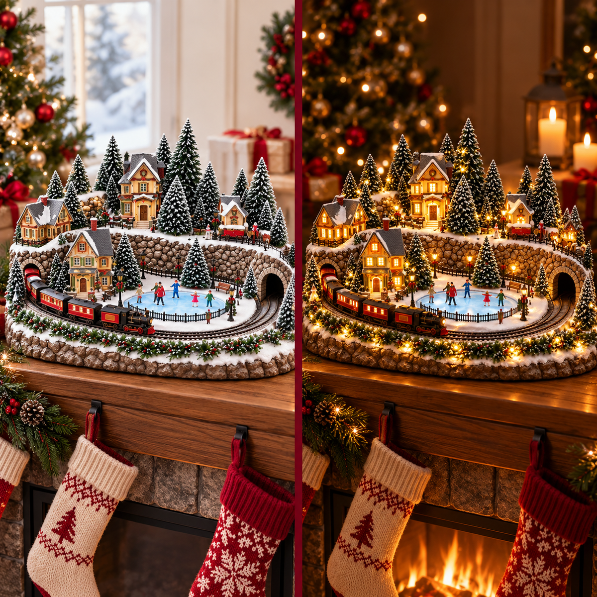 50% OFF | 🚂 Animated Holiday Train & Ice Rink Scene – Lighted Christmas Village Display ✨