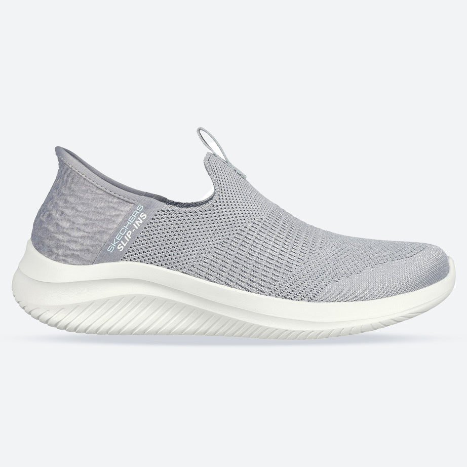 Women's Wide Fit Skechers 149709W Slip-ins Ultra Flex 3.0 Smooth Step Trainers - Light Grey