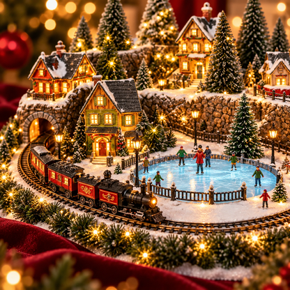 50% OFF | 🚂 Animated Holiday Train & Ice Rink Scene – Lighted Christmas Village Display ✨