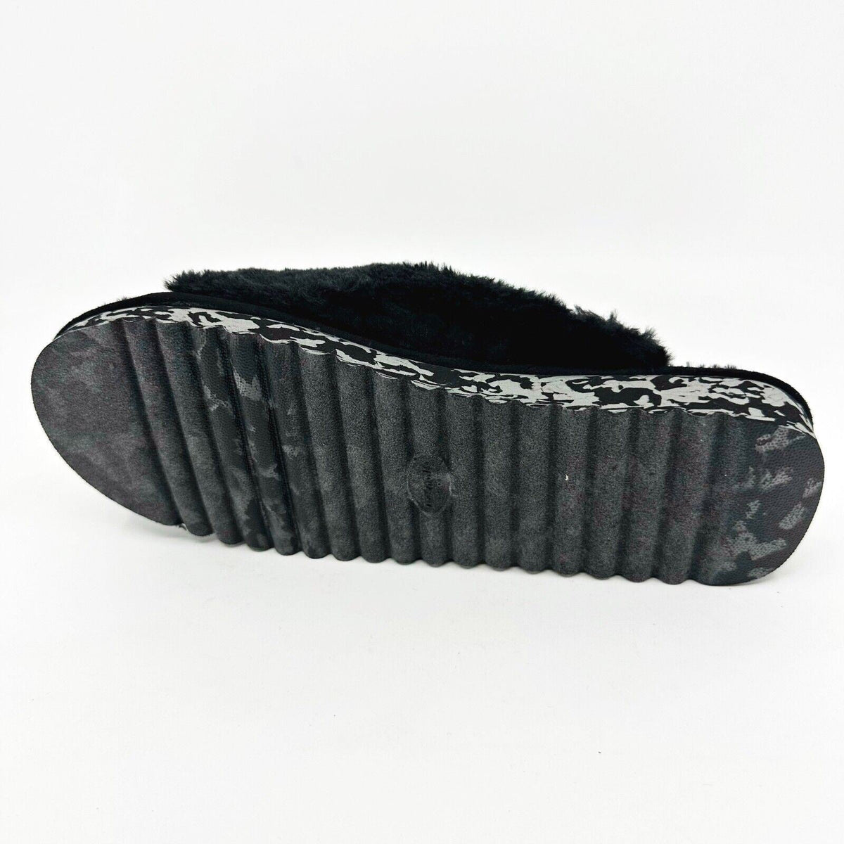 Dr Scholls Staycay OG Black Faux Fur Womens Slippers Open Toe Sandals