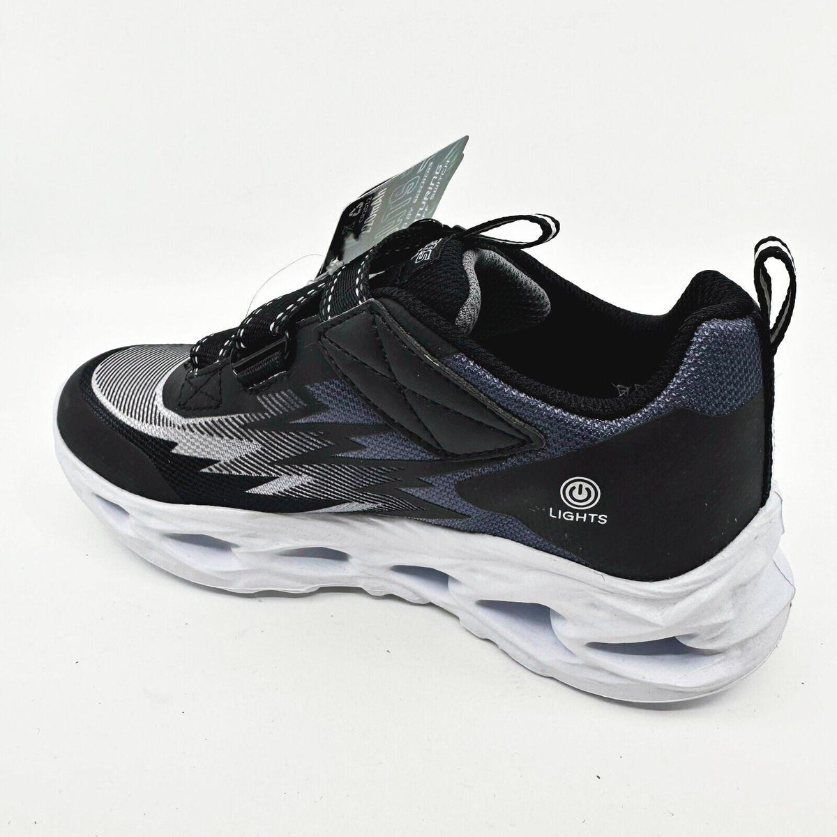 Skechers S Lights Vortex Flash Zovix Black Gray Kids Boys Size 1 Sneakers