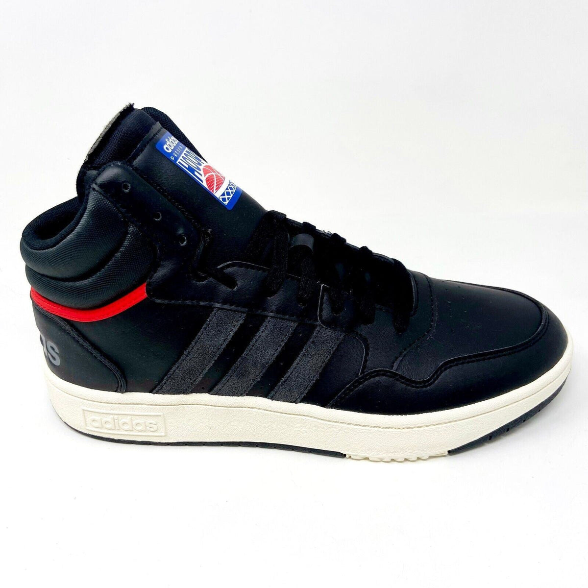 Adidas Hoops 3.0 Mid Black White Red Mens Leather Basketball Sneakers GZ1344
