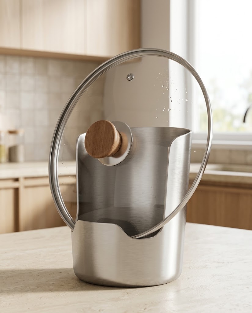 Brushed Stainless Steel Spoon Rest with Lid Holder