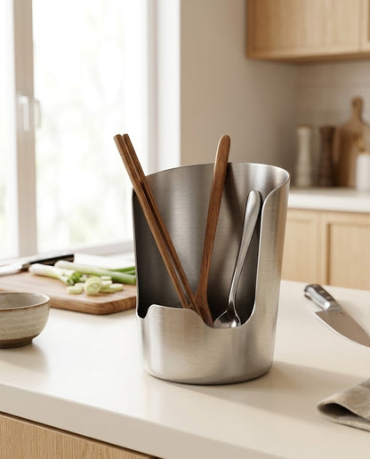 Brushed Stainless Steel Spoon Rest with Lid Holder