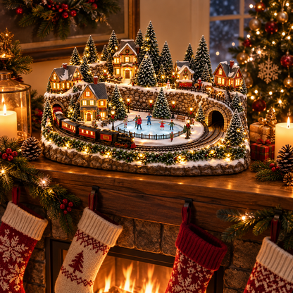 50% OFF | 🚂 Animated Holiday Train & Ice Rink Scene – Lighted Christmas Village Display ✨