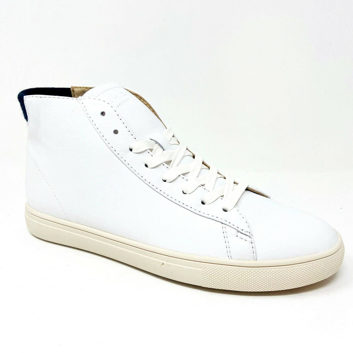 Clae Bradley Mid White Leather Black Wool Mens Premium Casual Sneakers