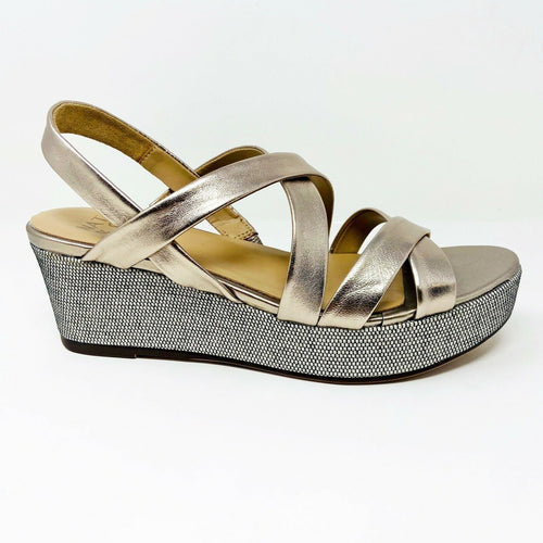 Naturalizer Unique Light Bronze Leather Womens Strap Wedge Sandals