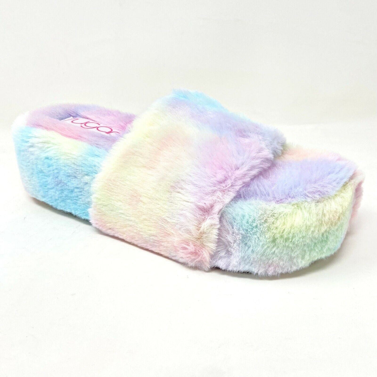 Sugar Wryde Tie Dye Platform Womens Fluffy Slip On Fur Warm Slipper Sandals