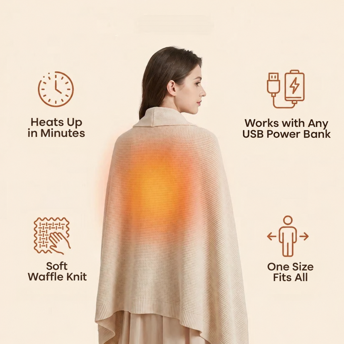 🔥 Winter Sale – USB Heated Poncho Wrap with 3 Heat Settings, Soft Fleece-Lined Warm Cape for Women & Men
