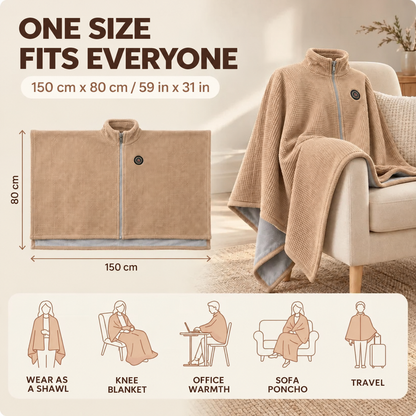 🔥 Winter Sale – USB Heated Poncho Wrap with 3 Heat Settings, Soft Fleece-Lined Warm Cape for Women & Men