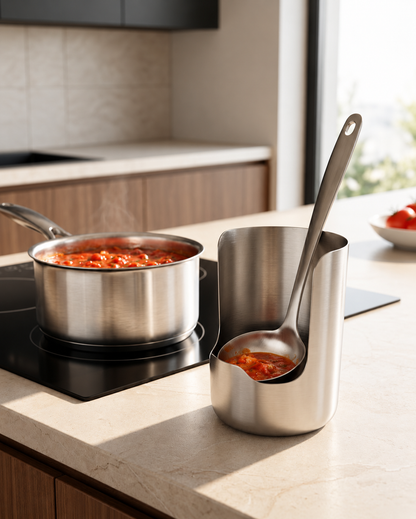 Brushed Stainless Steel Spoon Rest with Lid Holder