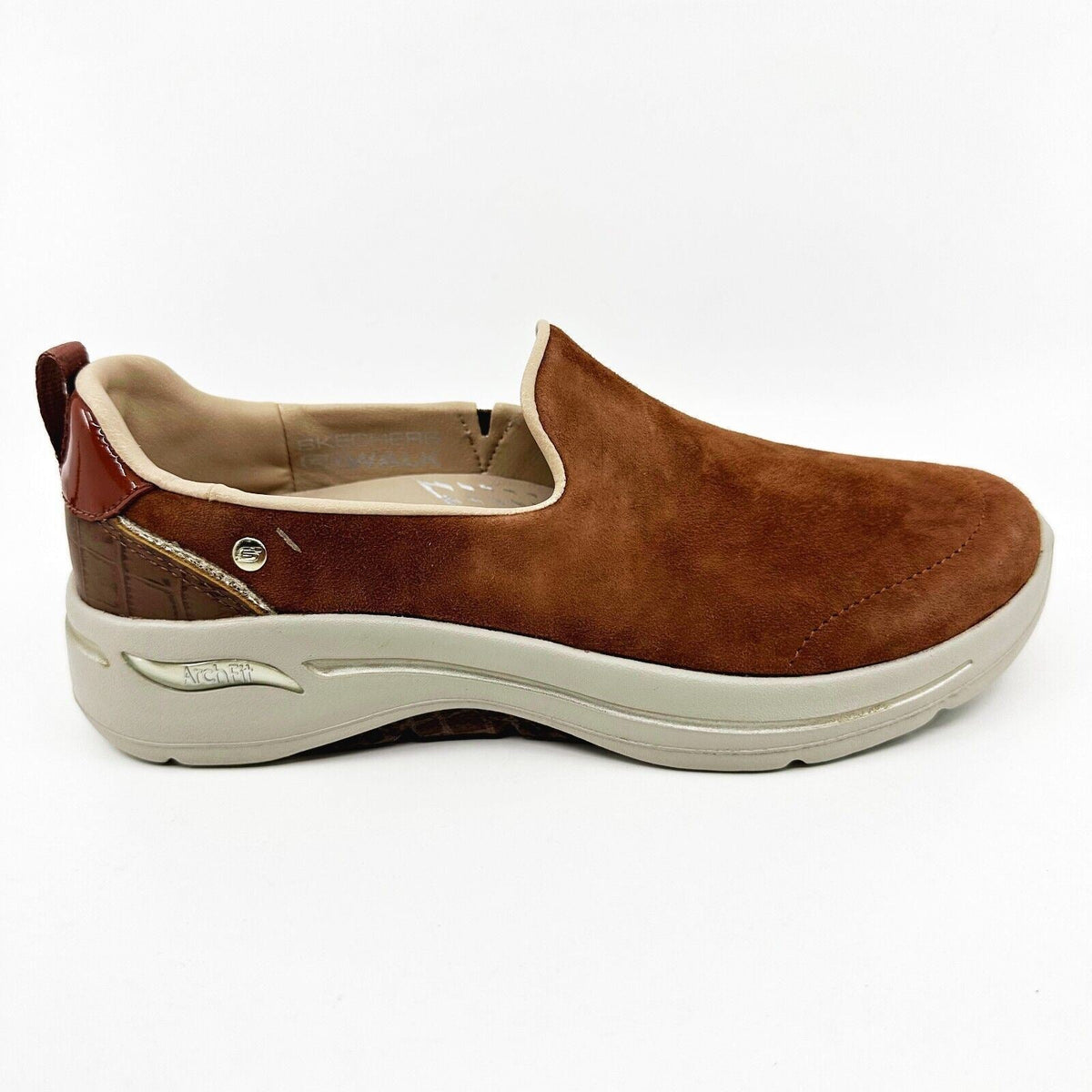 Skechers Go Walk Arch Fit Classy Voyage Cognac Brown Womens Comfort Shoes