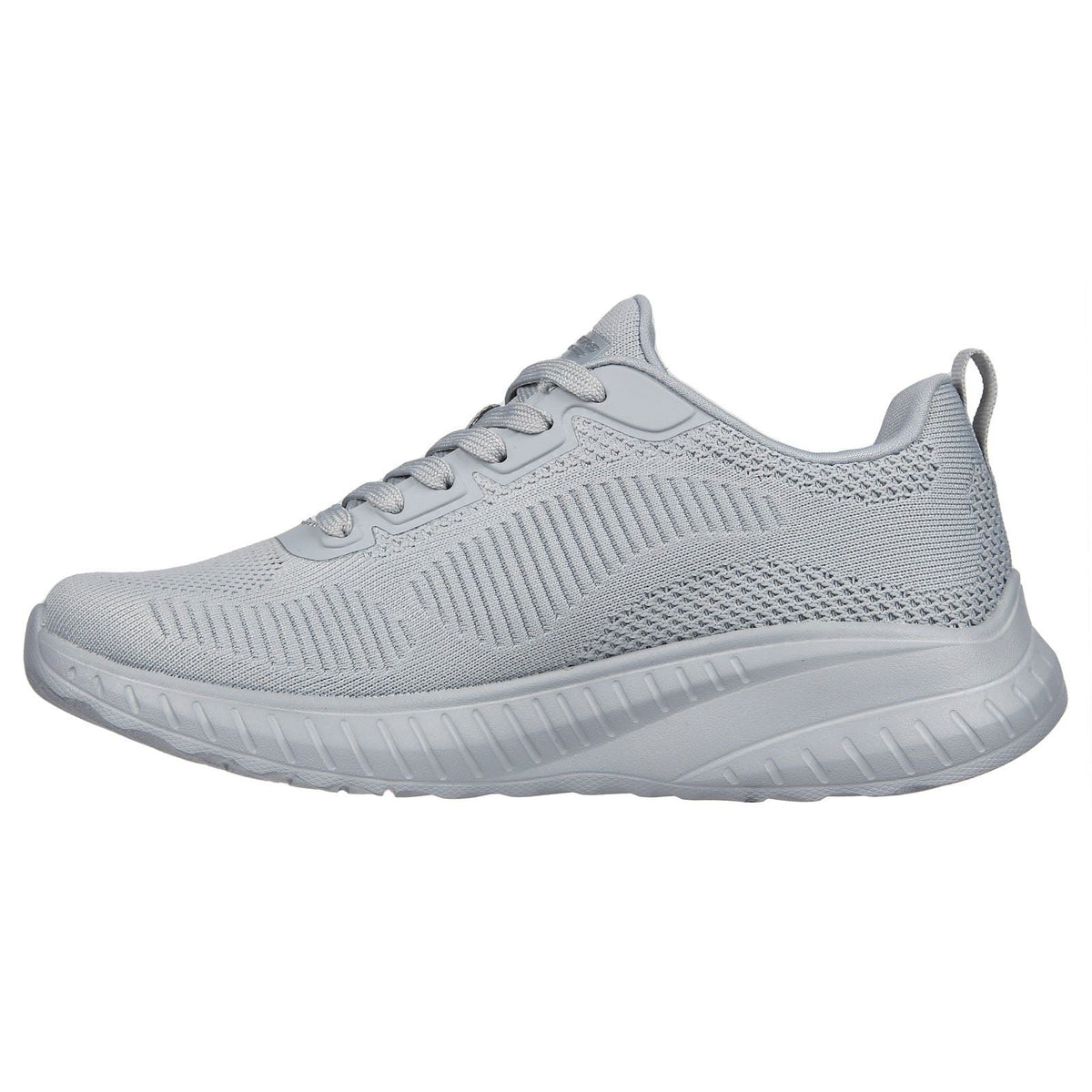 Women's Wide Fit Skechers Bobs Squad Chaos Face Off 117209 Vegan Trainers - Light Grey