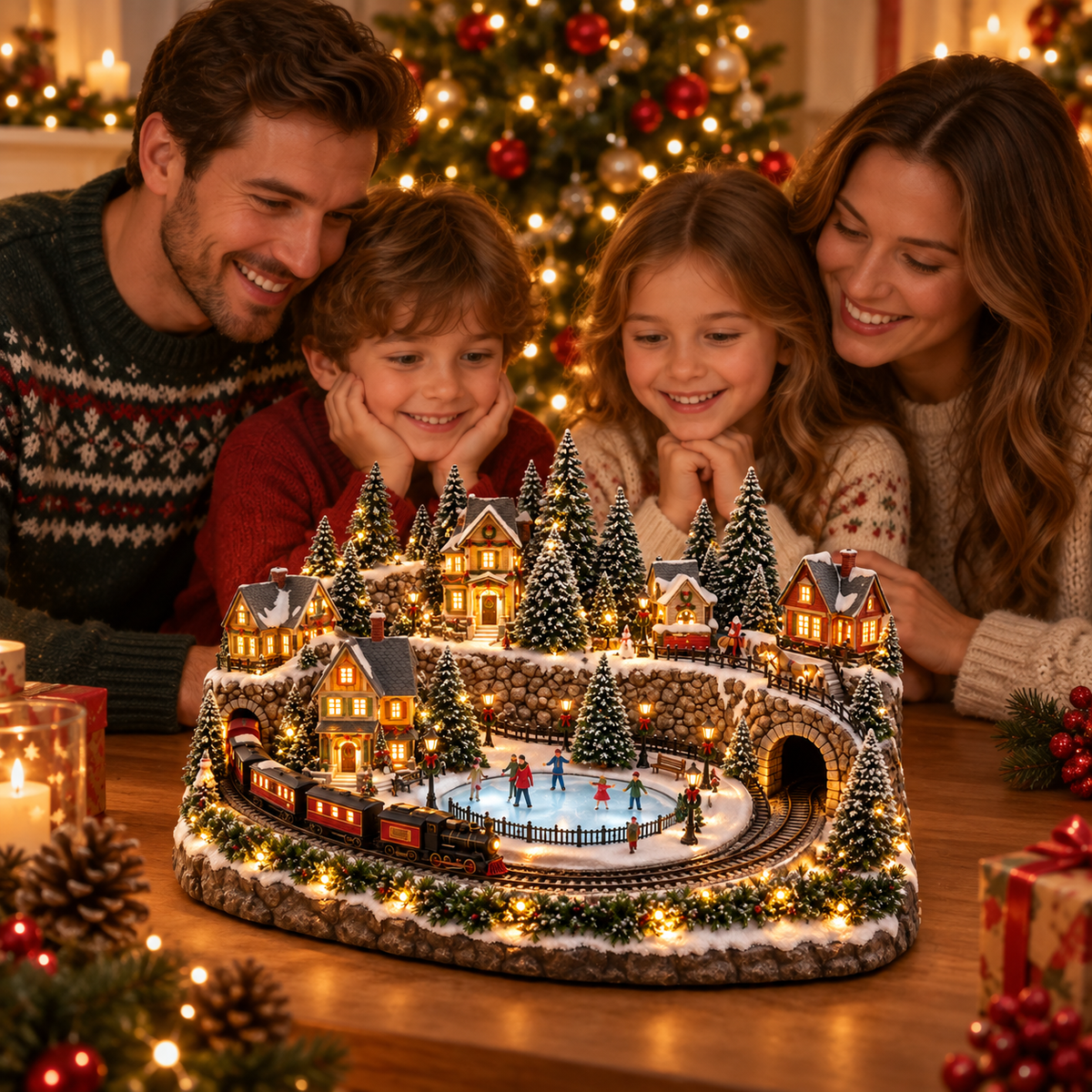 50% OFF | 🚂 Animated Holiday Train & Ice Rink Scene – Lighted Christmas Village Display ✨