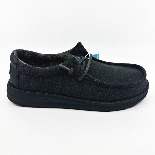 Hey Dude Wally Youth Basic Black Kids Comfort Slip On Shoes