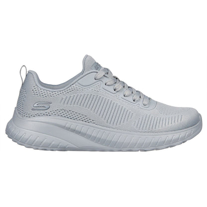 Women's Wide Fit Skechers Bobs Squad Chaos Face Off 117209 Vegan Trainers - Light Grey