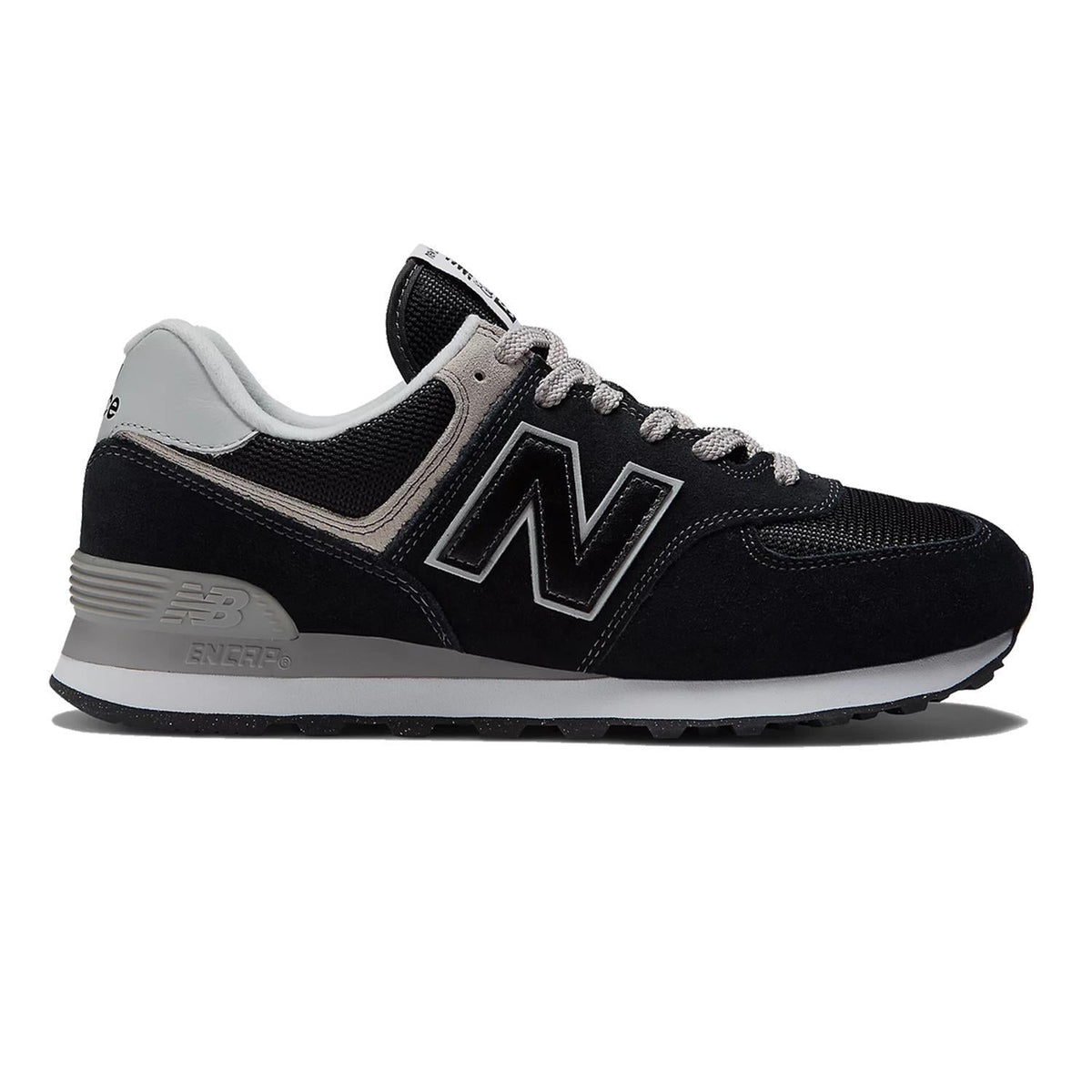 Women's Wide Fit New Balance ML574EVB Walking/Running Trainers - Exclusive - Black/White ENCAP