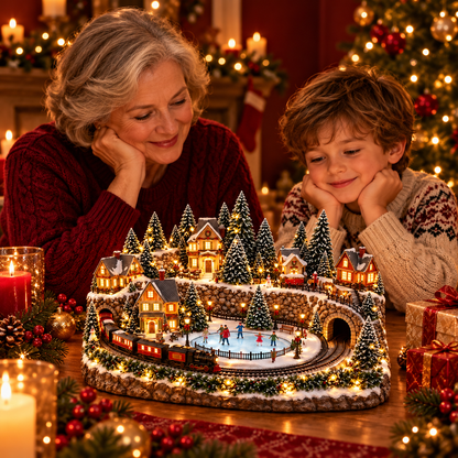 50% OFF | 🚂 Animated Holiday Train & Ice Rink Scene – Lighted Christmas Village Display ✨