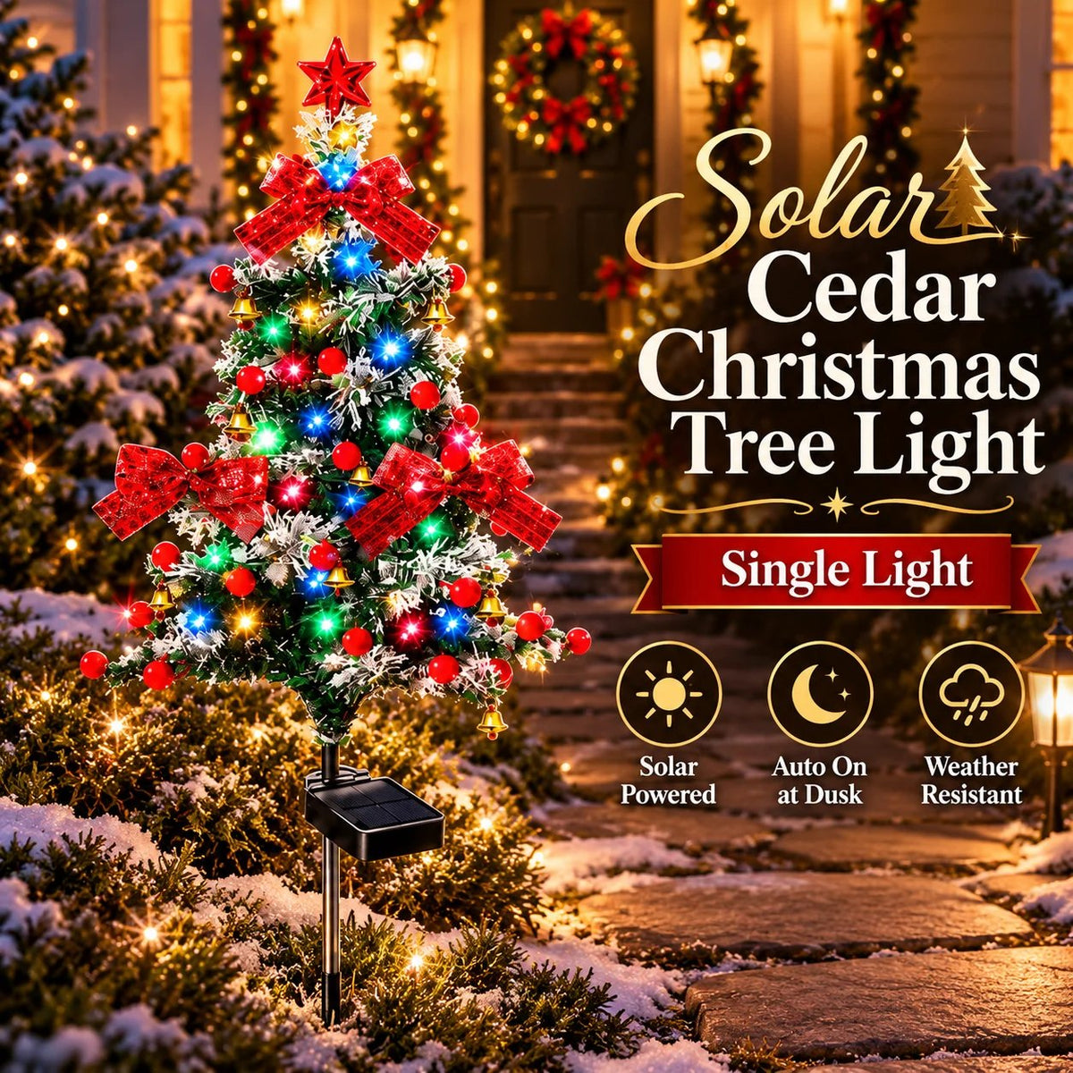 🔥 HOT SALE 50% OFF – Solar Cedar Christmas Tree Lights | Festive Outdoor Holiday Decor 🎄✨