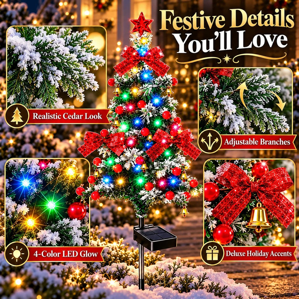 🔥 HOT SALE 50% OFF – Solar Cedar Christmas Tree Lights | Festive Outdoor Holiday Decor 🎄✨