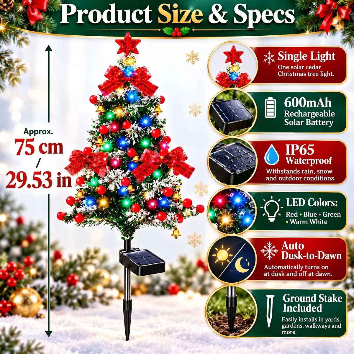 🔥 HOT SALE 50% OFF – Solar Cedar Christmas Tree Lights | Festive Outdoor Holiday Decor 🎄✨